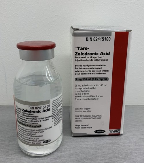 Public Advisory TaroZoledronic acid injection drug, used for